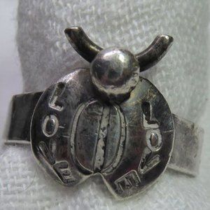 Cute Sterling Silver Vintage Insect Ring Signed DWB Adjustable Handmade Love Bug